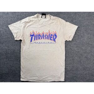 Thrasher Magazine Shirt Mens Small Gray Blue Flame Graphic Tee Skate Vintage Y2K